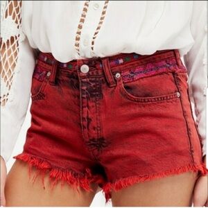Free People embroidered Jean denim shirts cut off